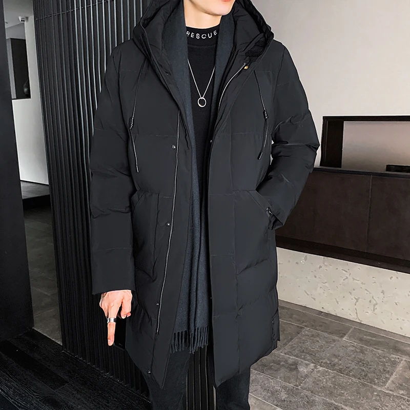 2026 Winter Man Cotton-Padded Jacket Simple Solid Color Cold-proof Outerwear Mid Length Long Sleeve Zipper Daily Men Hooded Coat