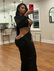Weird Puss Sexy Coquette Dress Women Hollow Irregular Waistless Backless Full Sleeve Stretch Skinny Clubwear Hipster Vestidos
