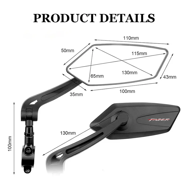 Adjustable Rotating Rearview Mirror For FAZER Yamaha FZR FZ6 FAZER 600/S/N/NA/NS FZ6N FZ6S  Motorcycle Side Rear view Mirrors
