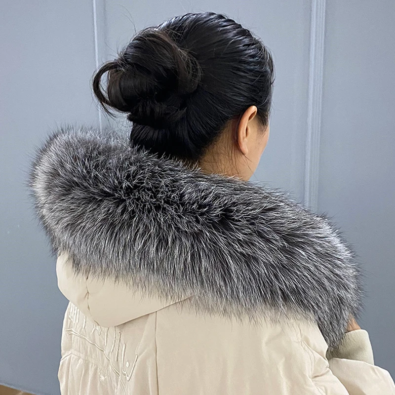 Winter Genuine 100% Natural Real Fox Fur Scarf Keep Warm Collar Women Fashion Coat Decorate Silver Fox Scarves Luxury Long Shawl