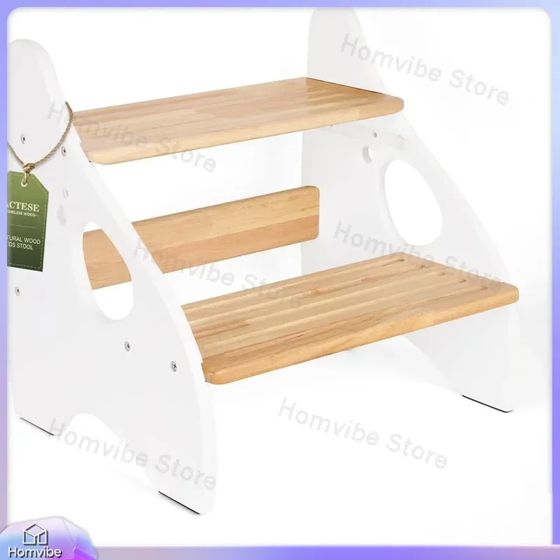 Solid Wood Kids Step Stool with Handrail Bathroom Learning Tower Kitchen Counter Heightening Ladder for Children Washing