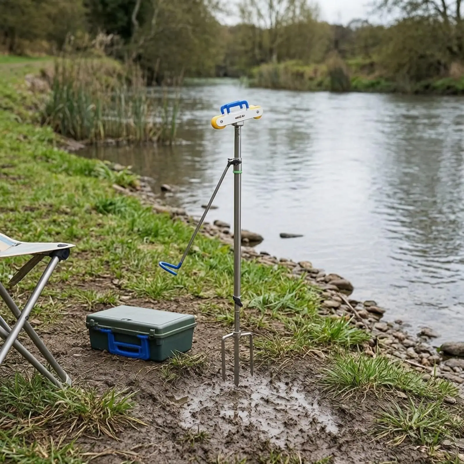 Durable Metal Fishing Rod Cradle Stand with Ground Spike Adjustable Height and Swivel Head for Carp Fishing and Feeder Use