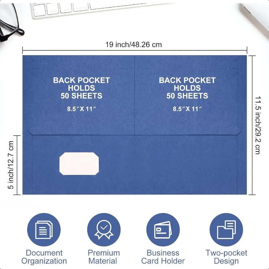 50 حزمة من مجلدات الجيب حجم الحروف السائبة مجلد ملفات الورق 8.5 × 11 بوصة ورق محكم مع فتحة بطاقة Busin للمدرسة Gr