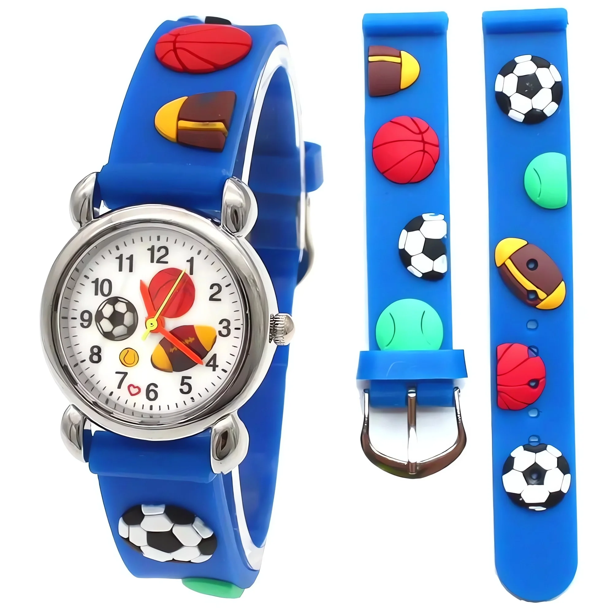 Football Cartoon Quartz Watch for Kids, Rubber Strap, Unisex Silicone Face, Boys and Girls Timepiece