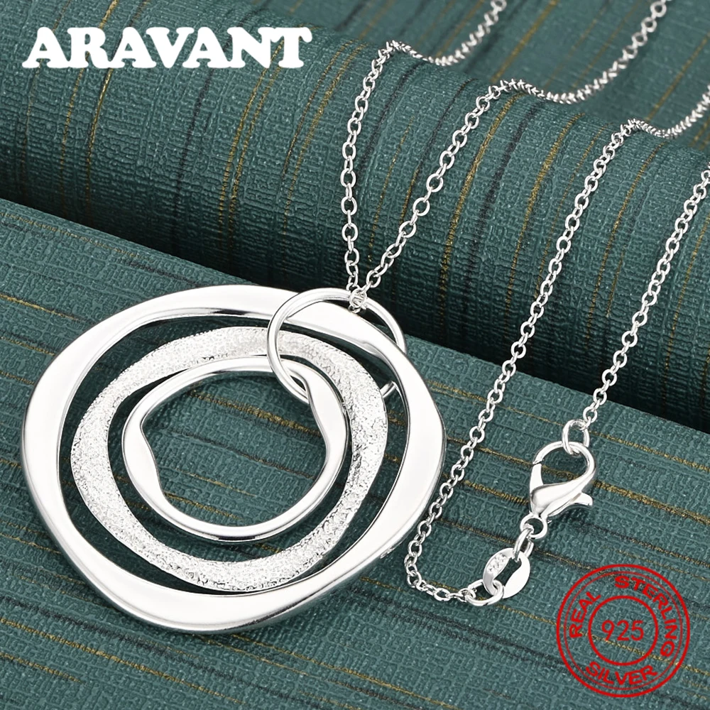 925 Sterling Silver Wavy Frosted Smooth Alternate Ring Pendant Necklace Small Fresh Design Women'S Engagement Jewelry
