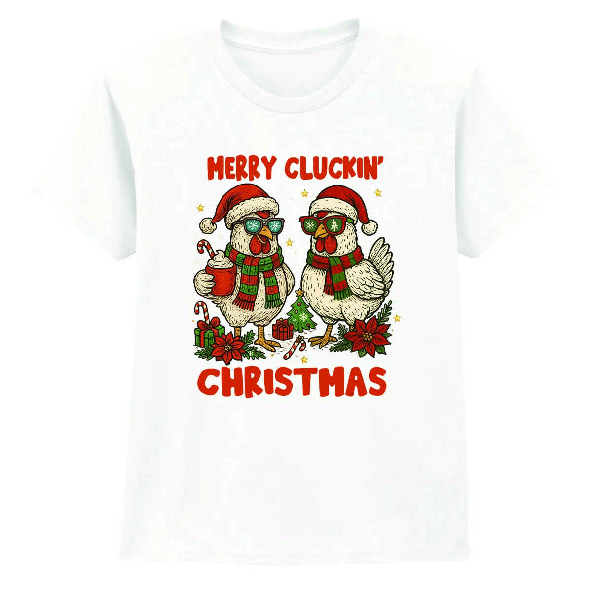 Merry Cluckin Christmas Funny Chickens Holiday Kids T Shirt Festive Animals