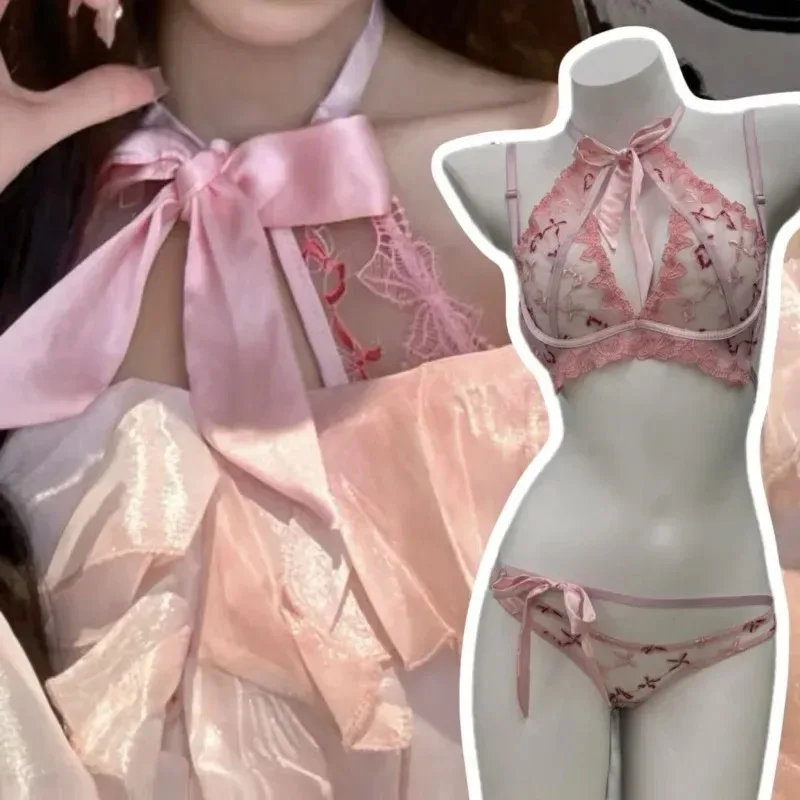 

Комплект бюстгальтера Butterfly Mambo 32-38, нижнее белье с вышитой лентой и бантом, сексуальный бюстгальтер без косточек Pure Desire и трусики, женский сексуальный комплект AB