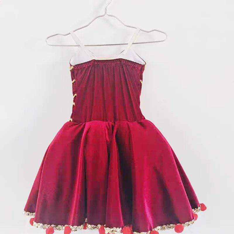 Saia de balé para meninas, roupa de performance cereja, saia inchada, vinho, veludo vermelho, saia de princesa, vestido de aniversário infantil