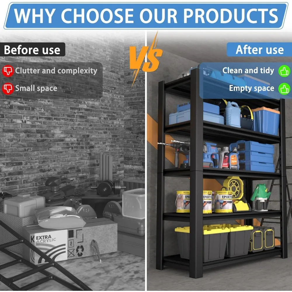 Сверхмощный 5-ярусный гаражный стеллаж емкостью 3000 фунтов, металлический стеллаж для хранения, 72 часа x 48 Вт x 20D, регулируемые стальные полки для Gar