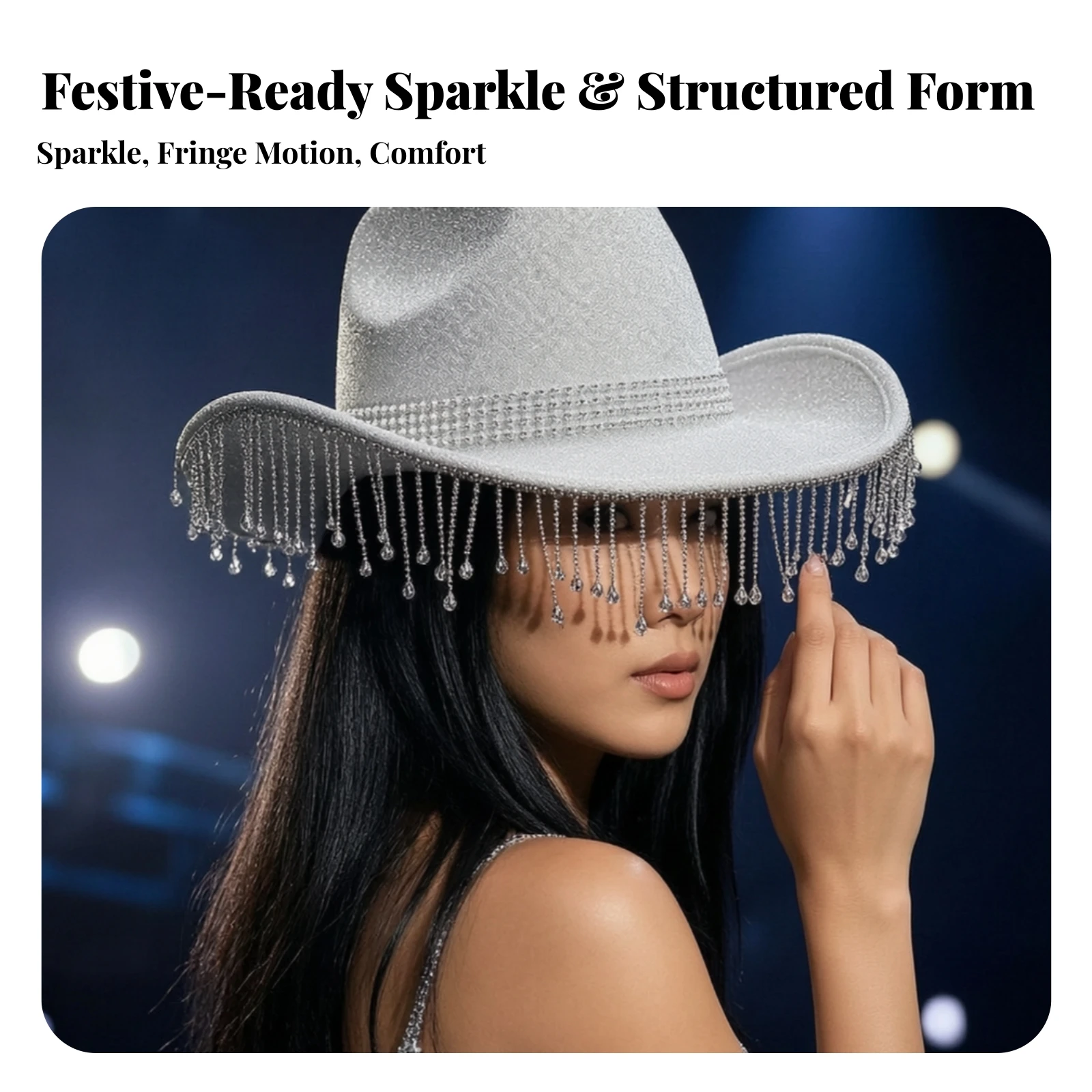 White Denim Cowboy Hat Fashionable Cowboy Hat with Rhinestone Hatband Versatile Long-Lasting for Themed Events, Parties