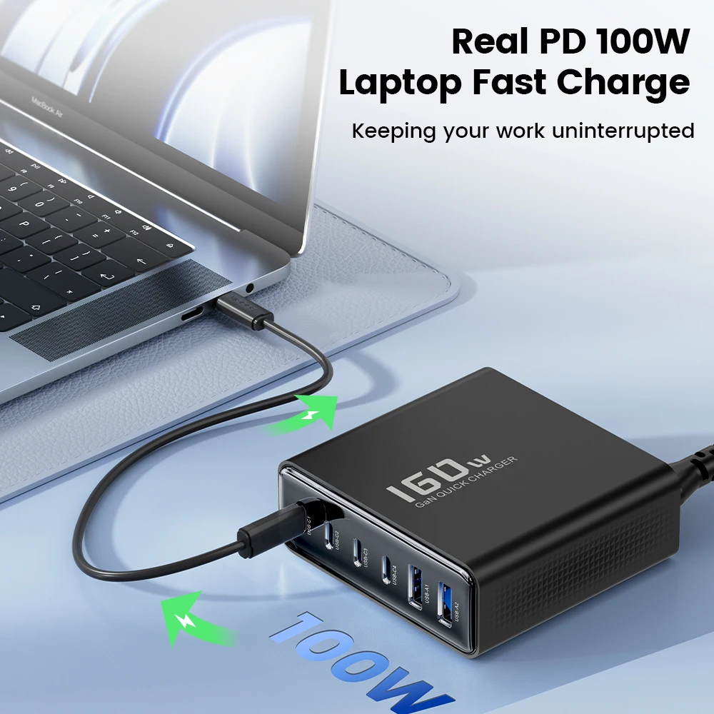 Toocki 160W USB Desktop Charger PD3.0 Multi Ports Desktop Type C GaN Charger For Macbook Laptop iPhone 15 16 Pro Samsung S23 S24 - Image 5