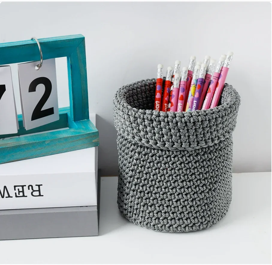 yesWeaving Storage Basket Round Rectangle Desktop Organizer Basket Nordic Ice Silk Thread Large Capacity Sundries Bin Deco Bag