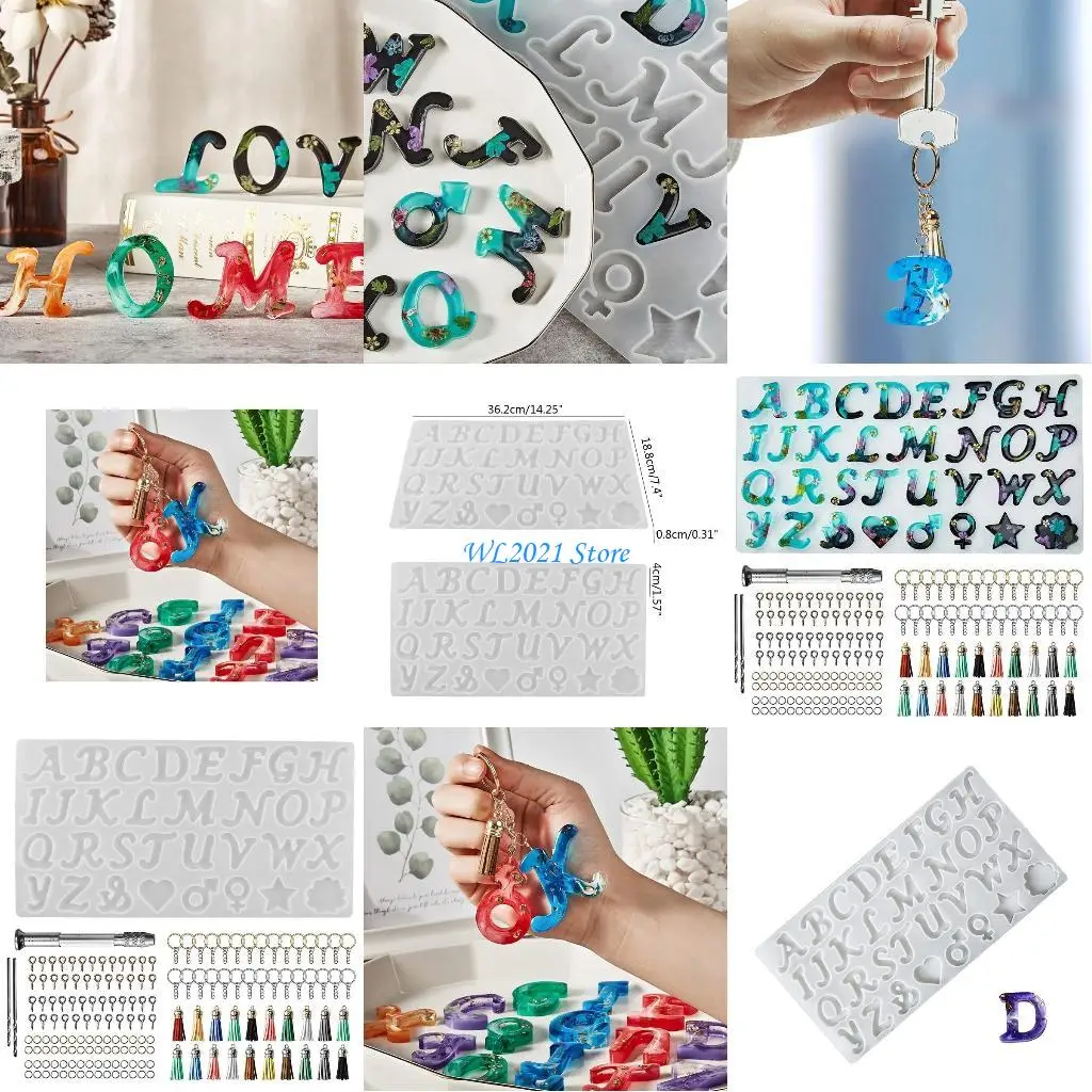 

G5GC форма для брелка с алфавитом, комплект форм из смолы, формы для брелков с буквами, брелки с кисточками, переходные кольца,