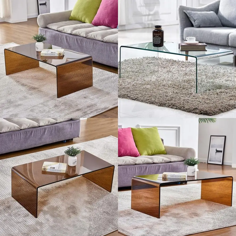 

Stylish Tempered Glass Coffee Table - Compact Modern Living Room Furniture, Perfect Match with Rugs, Brown, 39.4x19.7x13.8 Inche