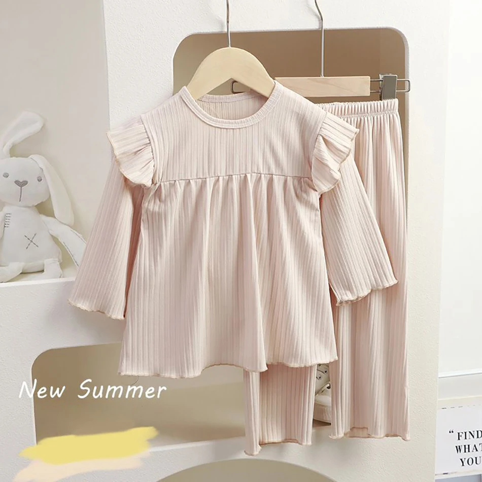 Stylish Girls Sleepwear Sets with Cute Cartoon Prints Perfect for Kids Comfortable Homewear in Spring Autumn and Summer Seasons