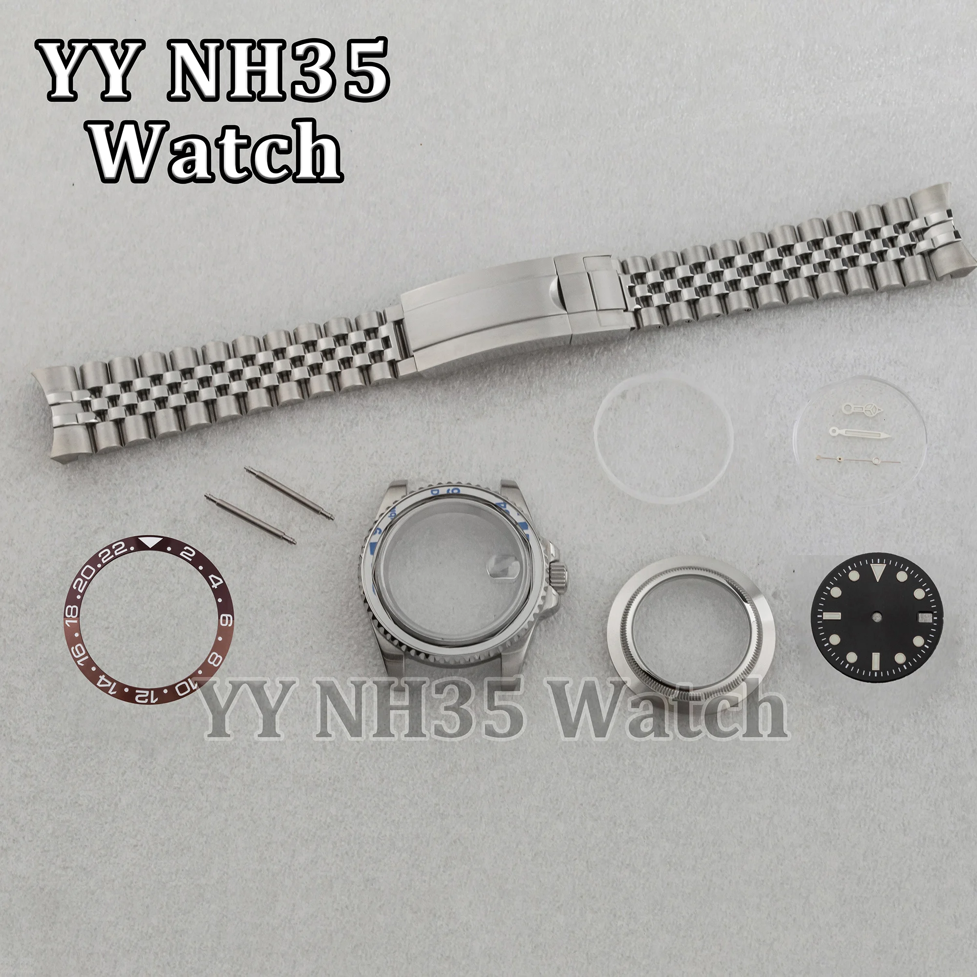 Aksesori Jam Tangan Tali Jubilee Baja Tahan Karat Casing 40Mm Cocok NH34/35/36 Casing Jam Tangan Pergerakan Gelang Dial Tangan untuk SUB GMT