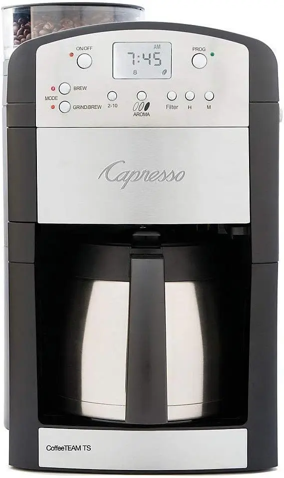 

465 CoffeeTeam TS 10-Cup Digital Coffeemaker with Conical Burr Grinder and Thermal Carafe