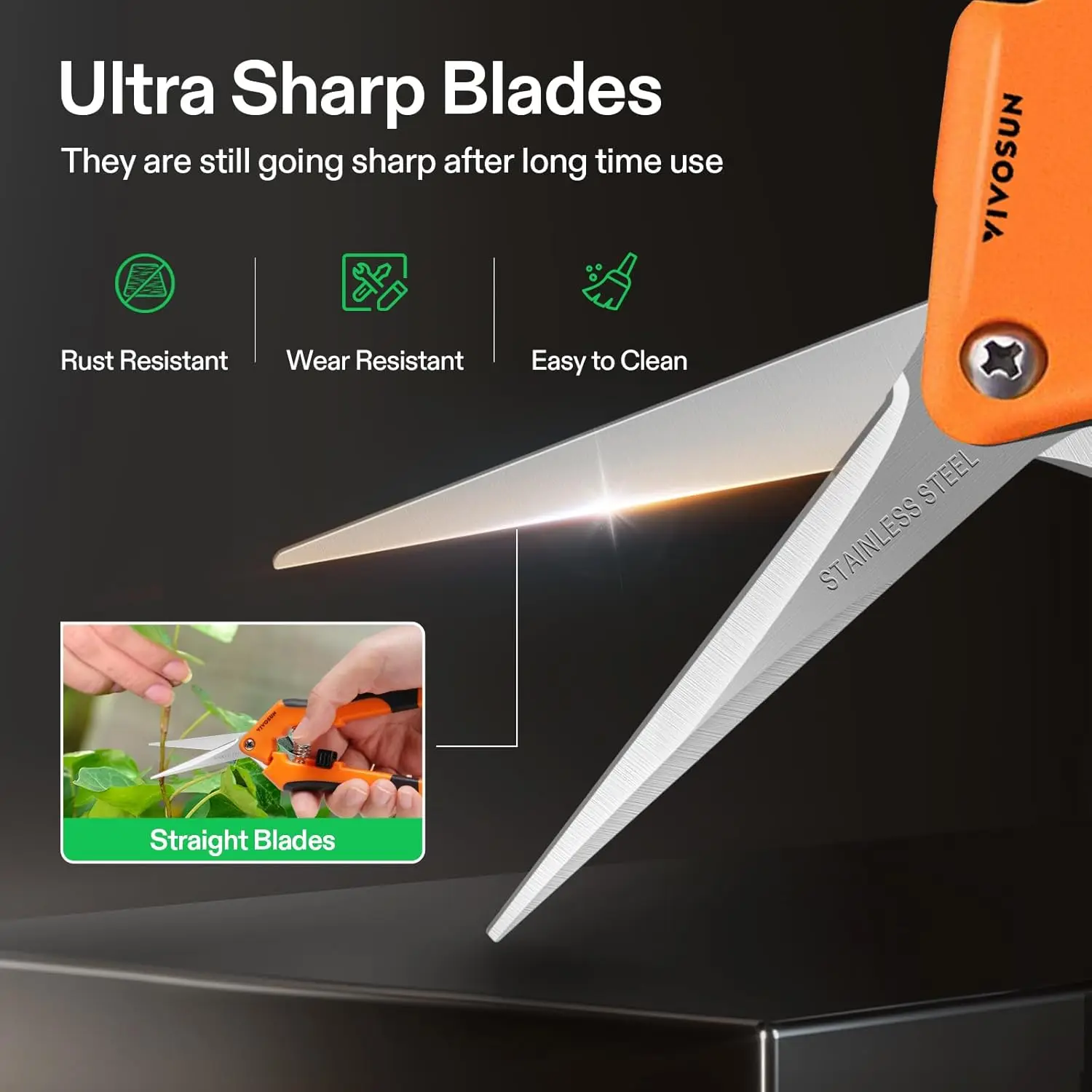 مقص حديقة VIVOSUN مقاس 6.5 بوصة ومقصات تجاوز 8 بوصات - مقلمات شديدة التحمل مع شفرات SK5 احترافية