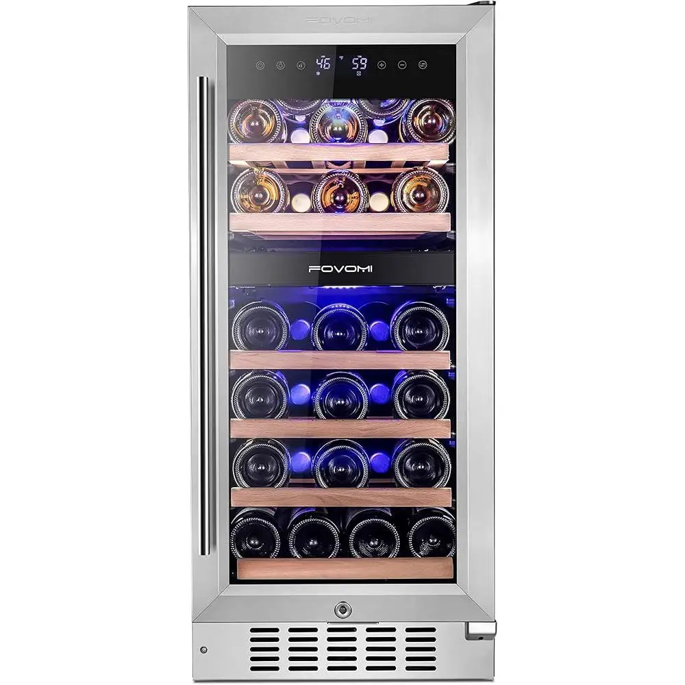 34 ボトル デュアル ゾーン ワイン クーラー 内蔵自立型コンプレッサー ワイン冷蔵庫 静か 低振動 調節可能な棚付き LED