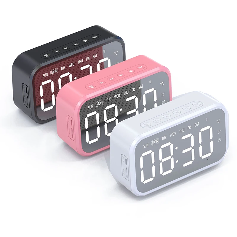 Desktop Alarm Clock Bluetooth Wireless Speaker Mini LED Mirror Digital Clock Mobile Phone Speaker Gift Stereo Sound Effect