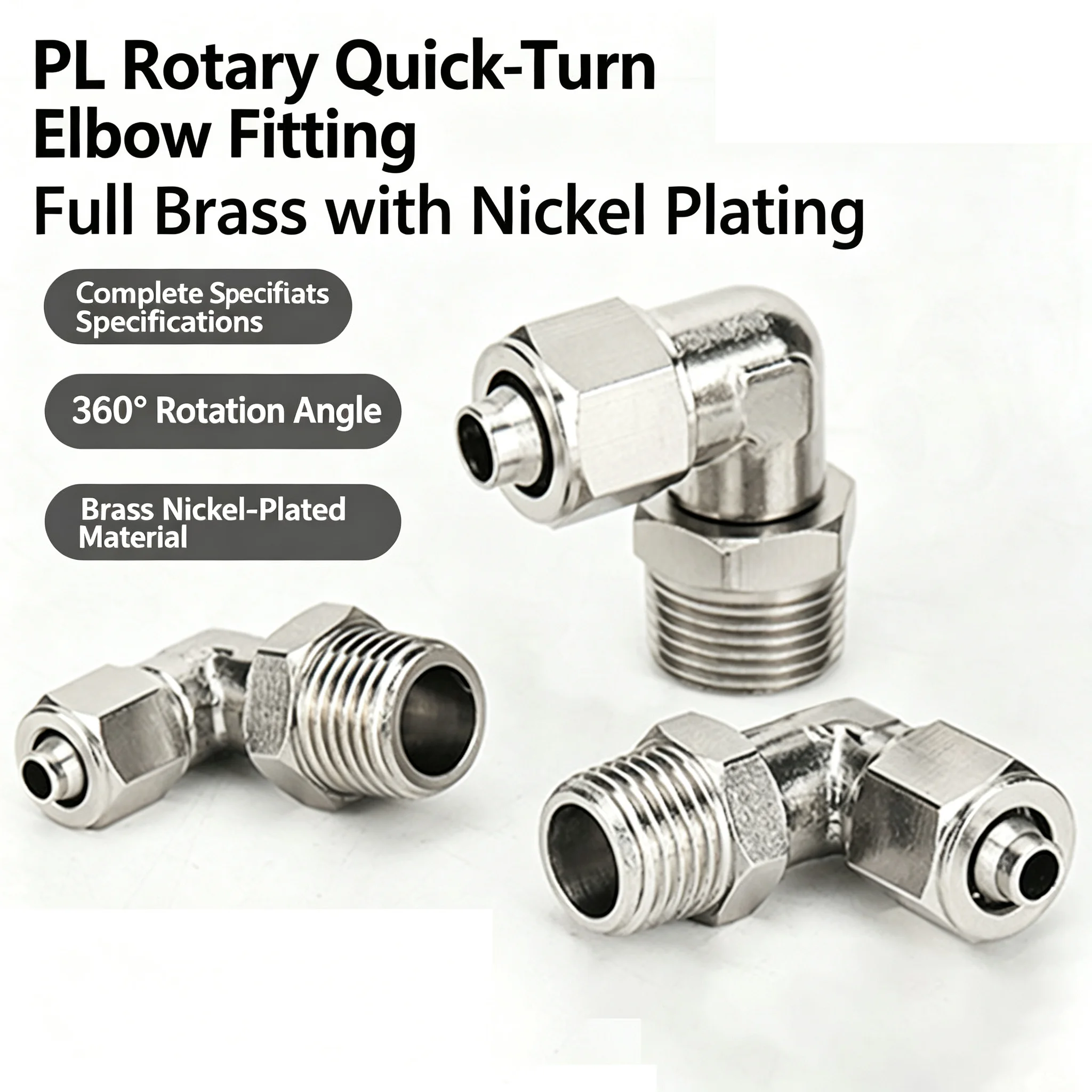 PL Fast Tightening Pneumatic Quick Connector 360 Degree Rotary L Elbow Outer Thread PU Hose Pipe 1/8 1/4 3/8 1/2 Sizes Available