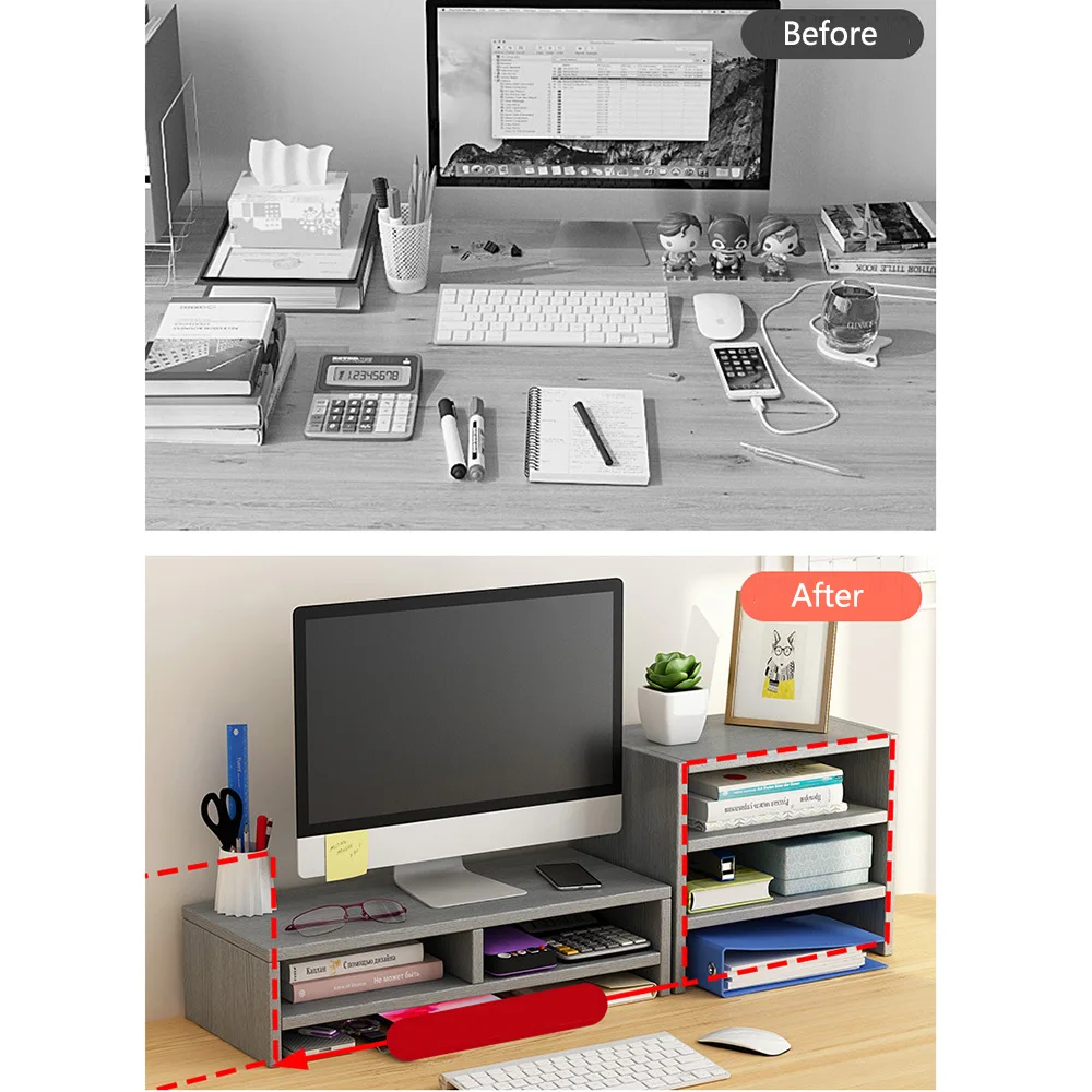 Stable Base Wood Desktop Computer Stand Easy Assemble Eyesight Protection Elevated Computer Holder Protect Cervical Spine