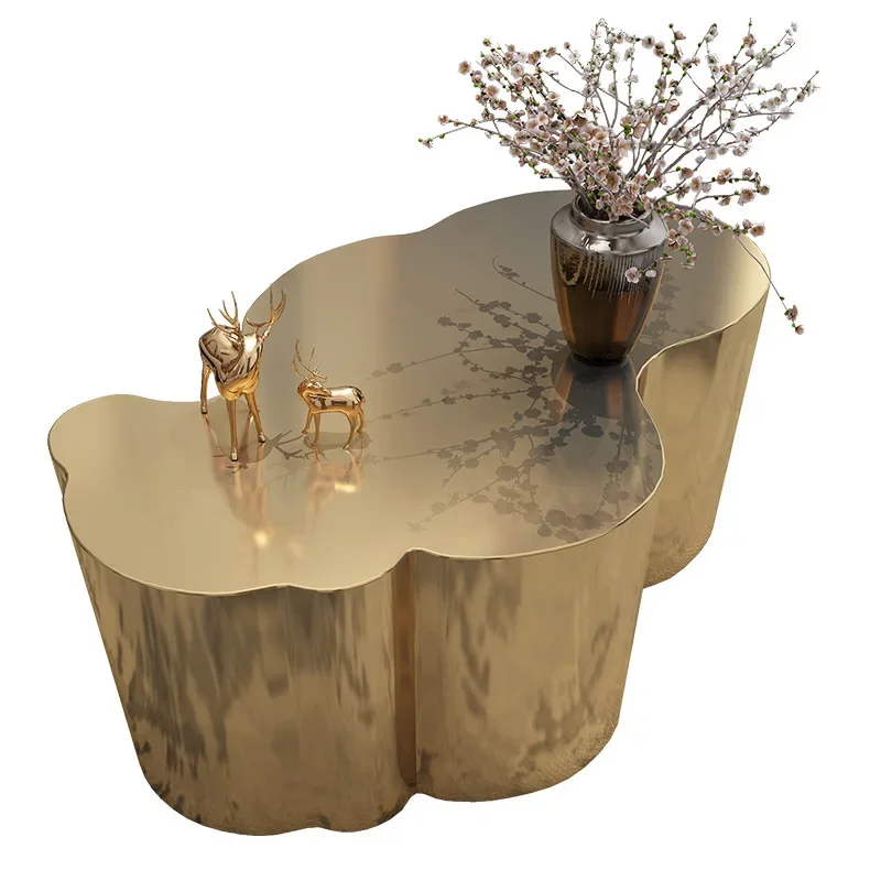 

Italian light luxury modern living room home office creative designer stainless steel oval cloud round coffee table