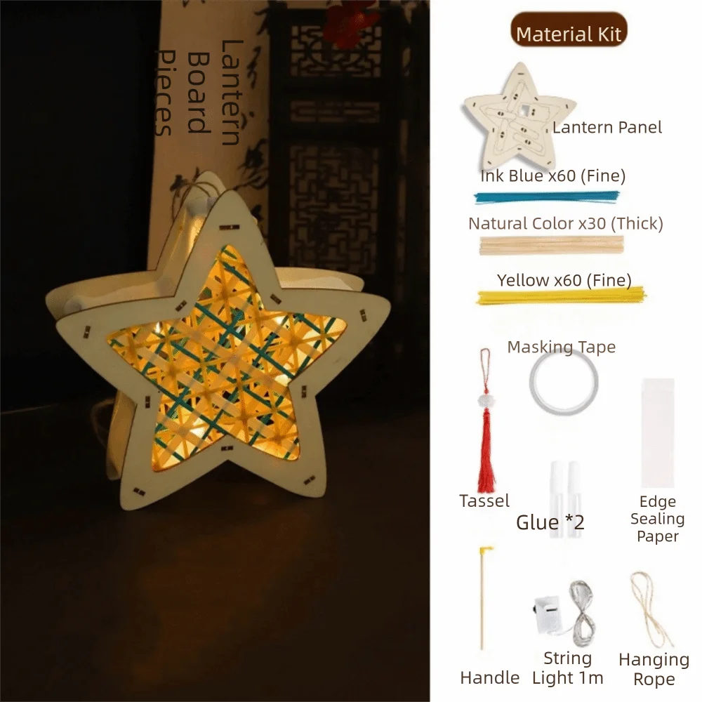 Chinese Style Mid-Autumn Festival Lantern DIY Material Kit Handheld Glowing Rabbit Lantern with Led Light Portable Moon Lantern
