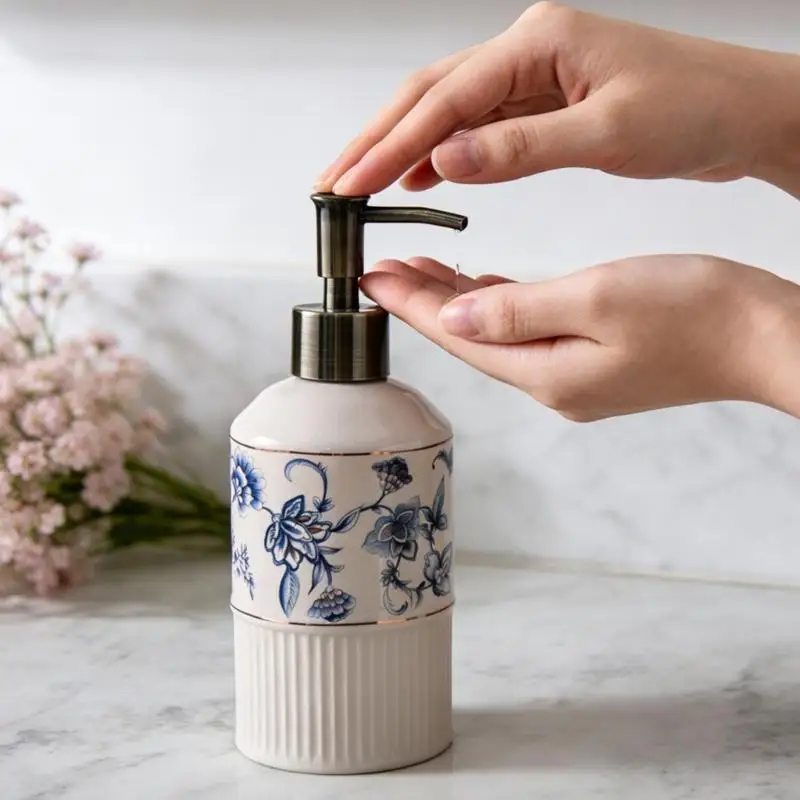 

Unique Soap Dispenser Ceramic Lotion Bottle With Easy Press Mechanism Bathroom Countertop Organization Essential Y5GB