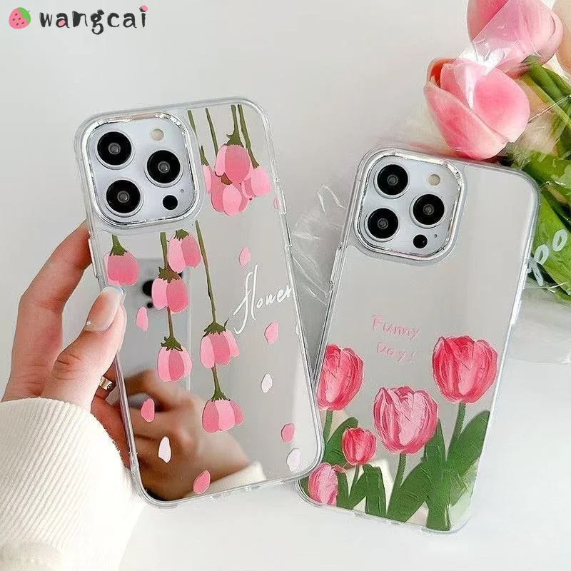 Tulips Plating Mirror Phone Case For Samsung Galaxy A57 A37 A56 A36 A26 A16 A06 A15 A05S A21S A20S A14 A13 A12 A11 A10S Cover