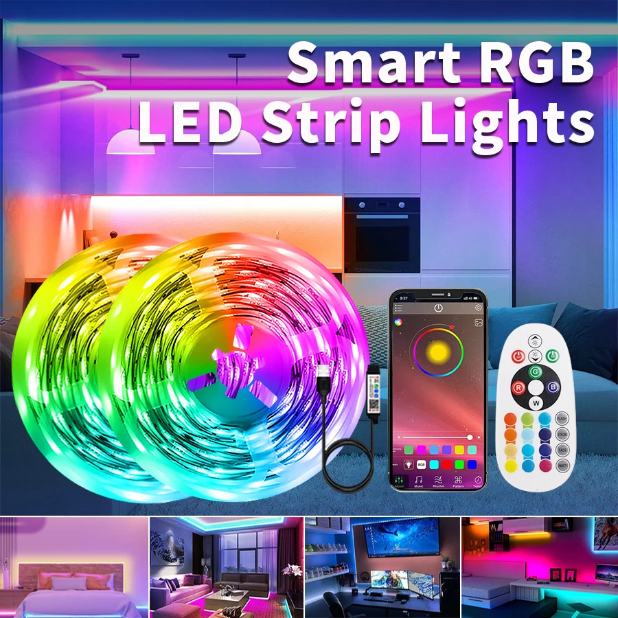 

Умные светодиодные ленты, с беспроводным инфракрасным пультом дистанционного управления, питанием от USB, идеально подходят для ТВ-фона, украшения игровой комнаты