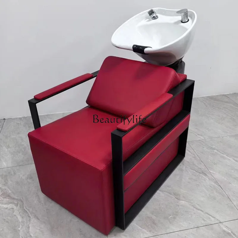 

High-end Japanese semi-reclining shampoo bed, simple special barber shop sitting flush bed
