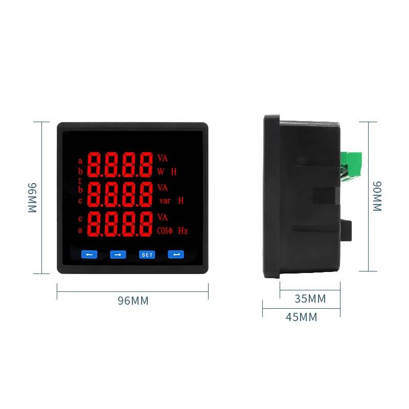 Three Phase LED Digital Energy Meter with CT 30A50A100A150A200A Voltage Frequency RS485 Watt Hour Panel Meter