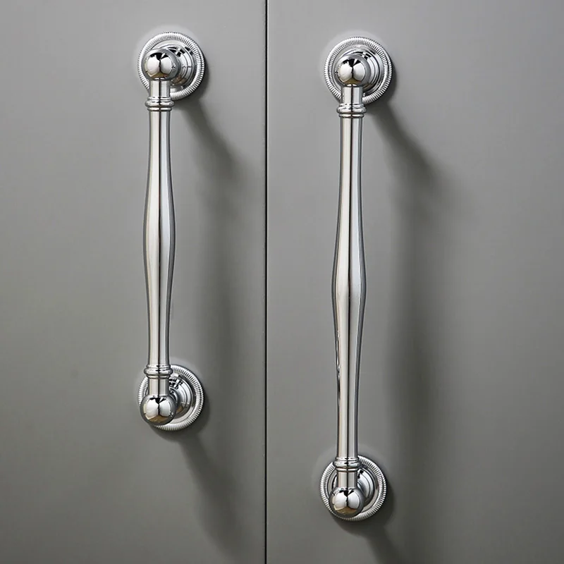 Polished Silver Brass Furniture Handles Cabinet Knobs Electroplated Chrome Wardrobe Pulls Door Bar Handle