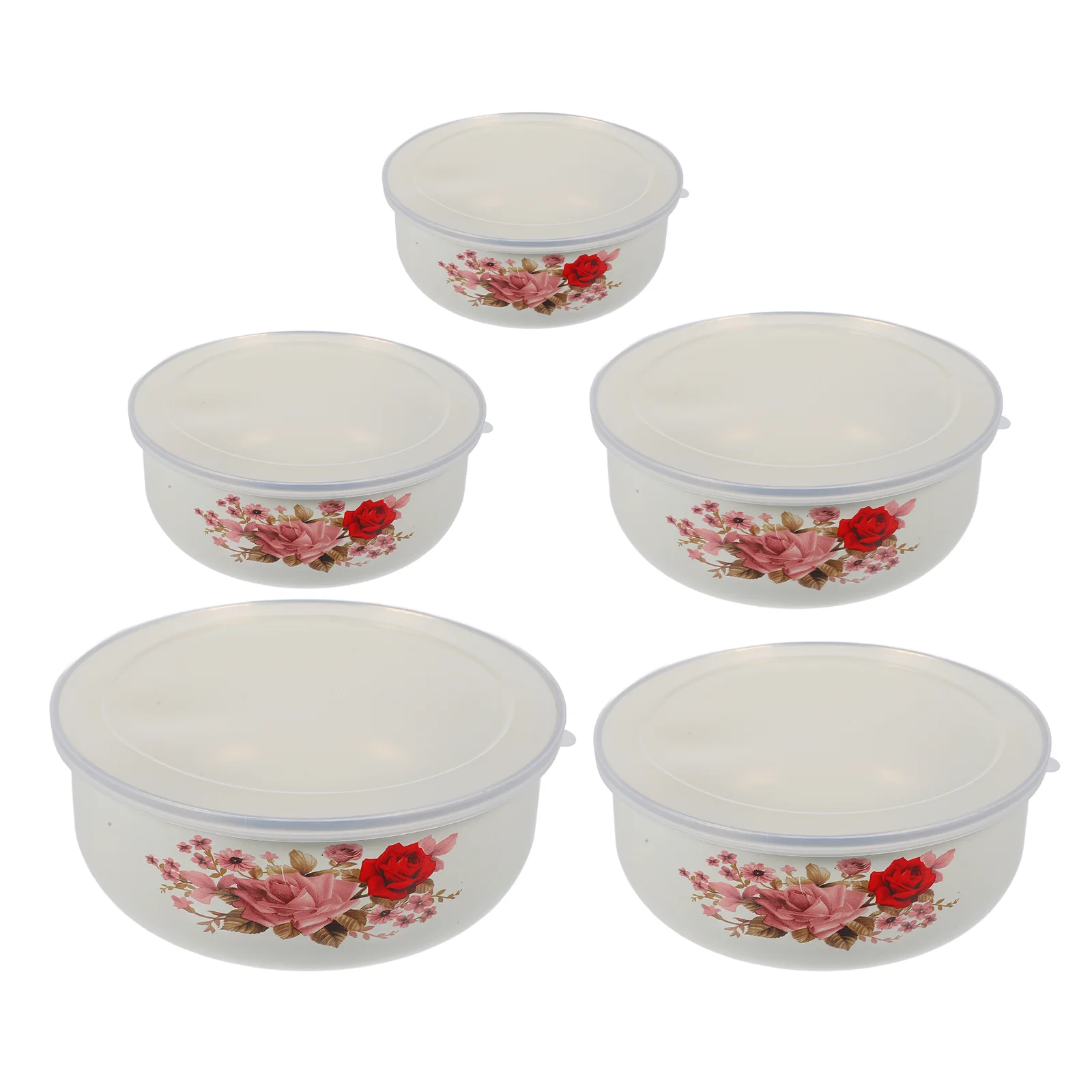 5 Pcs Enamel Covered Bowl Instant Noodle Food Soup Bowls with Lids Kitchen Lightweight