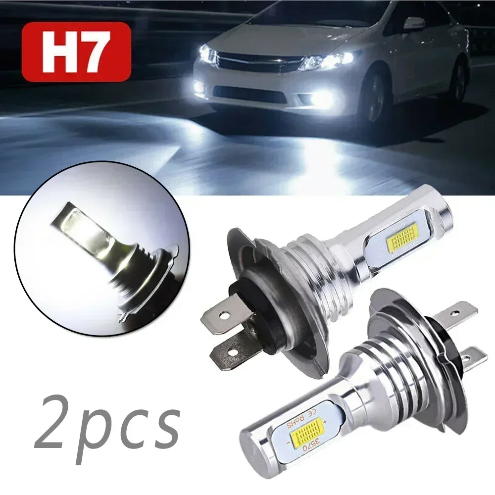 2pc H7 LED Car Headlight Bulb DC12-24V Xenon White Daytime Running Lights High Low Beam 55W 8000LM 6000K Super Bright Car Lights