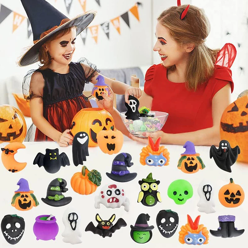 10PCS Halloween Series Pumpkin Ghost Squeeze Small Toys TPR Stress Relief Pinch Doll For Kids Halloween Party Decompression Toys