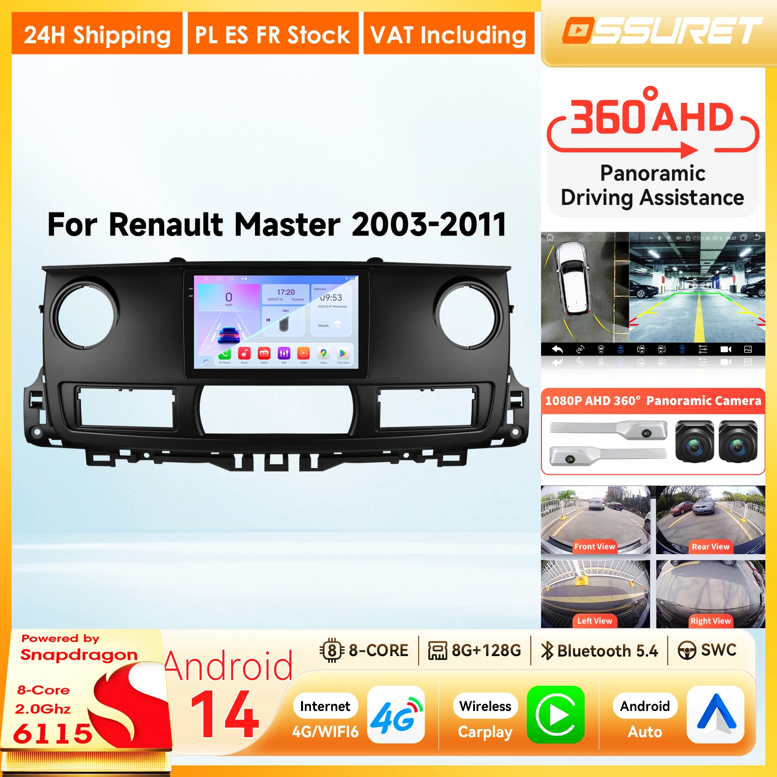 Autoradio Android pour Renault Master 2003 - 2011, CarPlay, systèmes intelligents, lecteur multimédia 2din, caméra 360, RDS