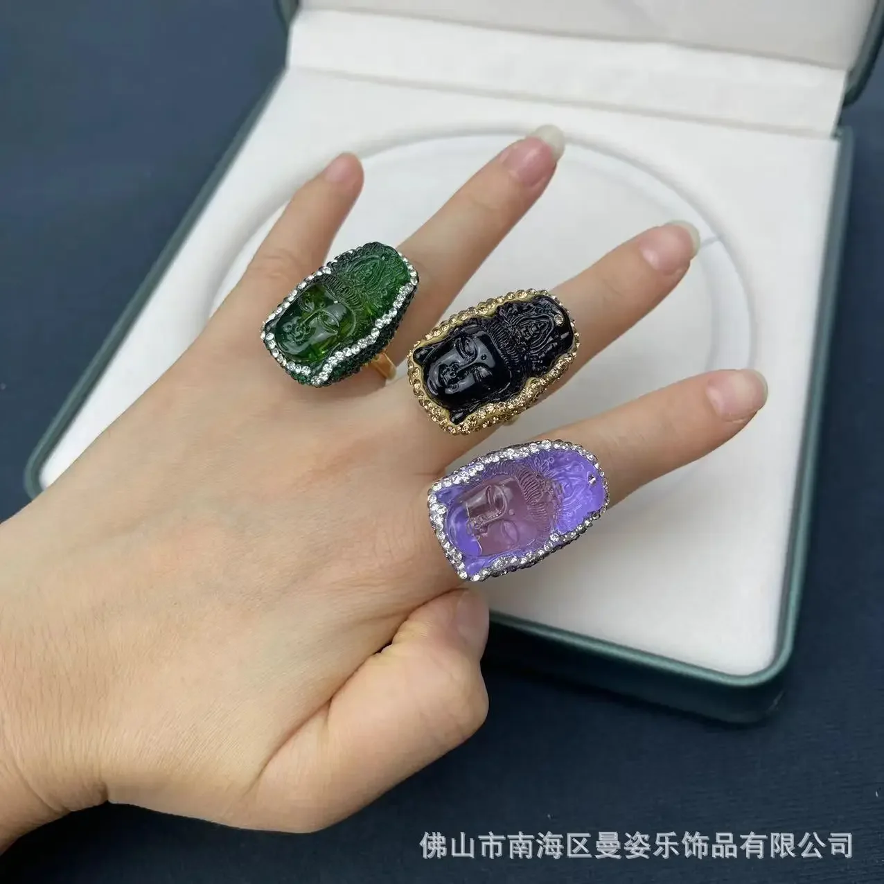 New Guanyin glazed live mouth adjustable ring ancient jewelry new Chinese vintage jewelry factory direct sales