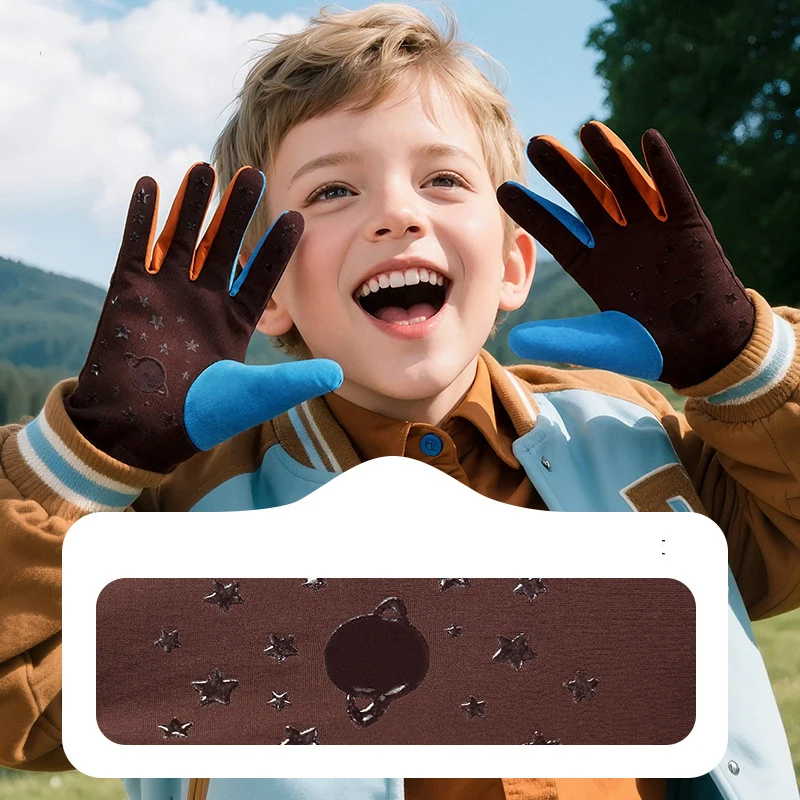 الأطفال الشتاء الدافئة قفازات مخملية صبي الفتيات عدم الانزلاق سميكة الكرتون قفاز الاطفال في الهواء الطلق اللعب ركوب يندبروف قفاز 7-13Y