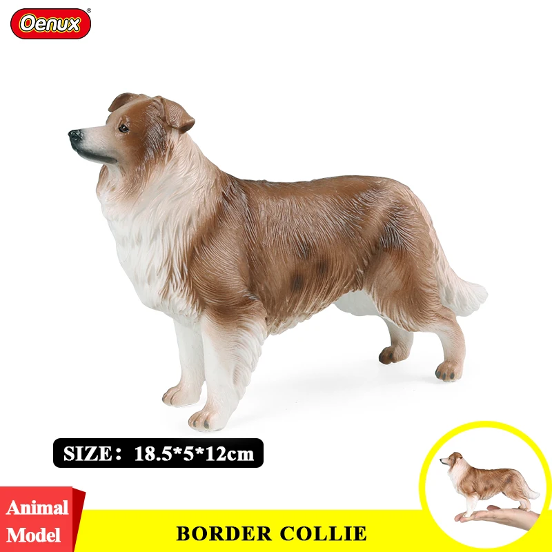 Oenux Classic 18.5*5*12cm Brown Border Collie Simulation Big Dog Pet Animals Model Action Figures PVC High Quality Toy Kids Gift