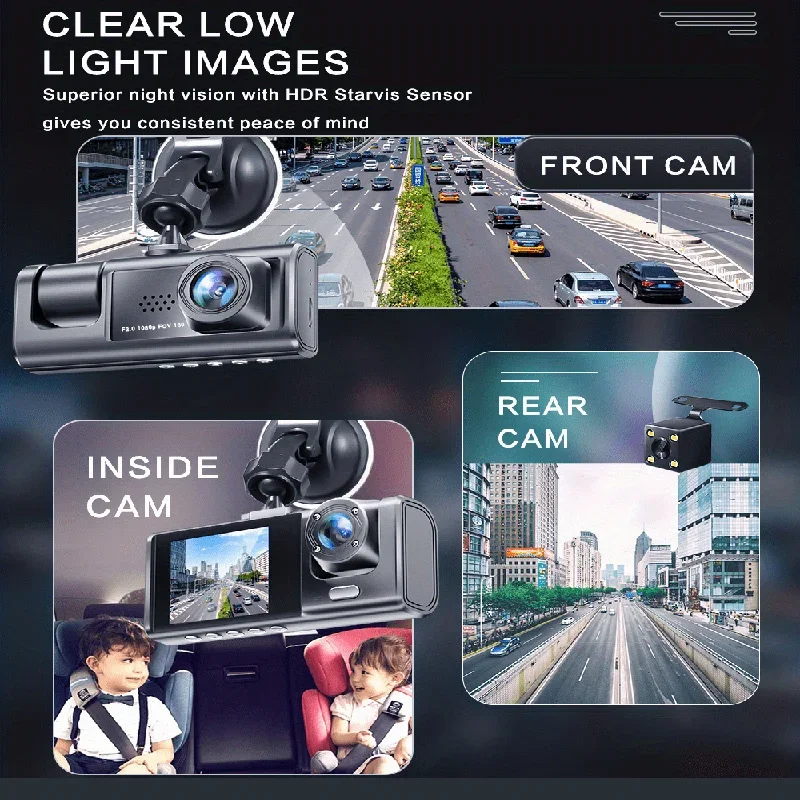 Night Vision Car Camera Dash Cam 3-Lens Car 2 Inch G-sensor Wifi Seamless Loop Recording Front Inside 1080p Cars Video Recorder