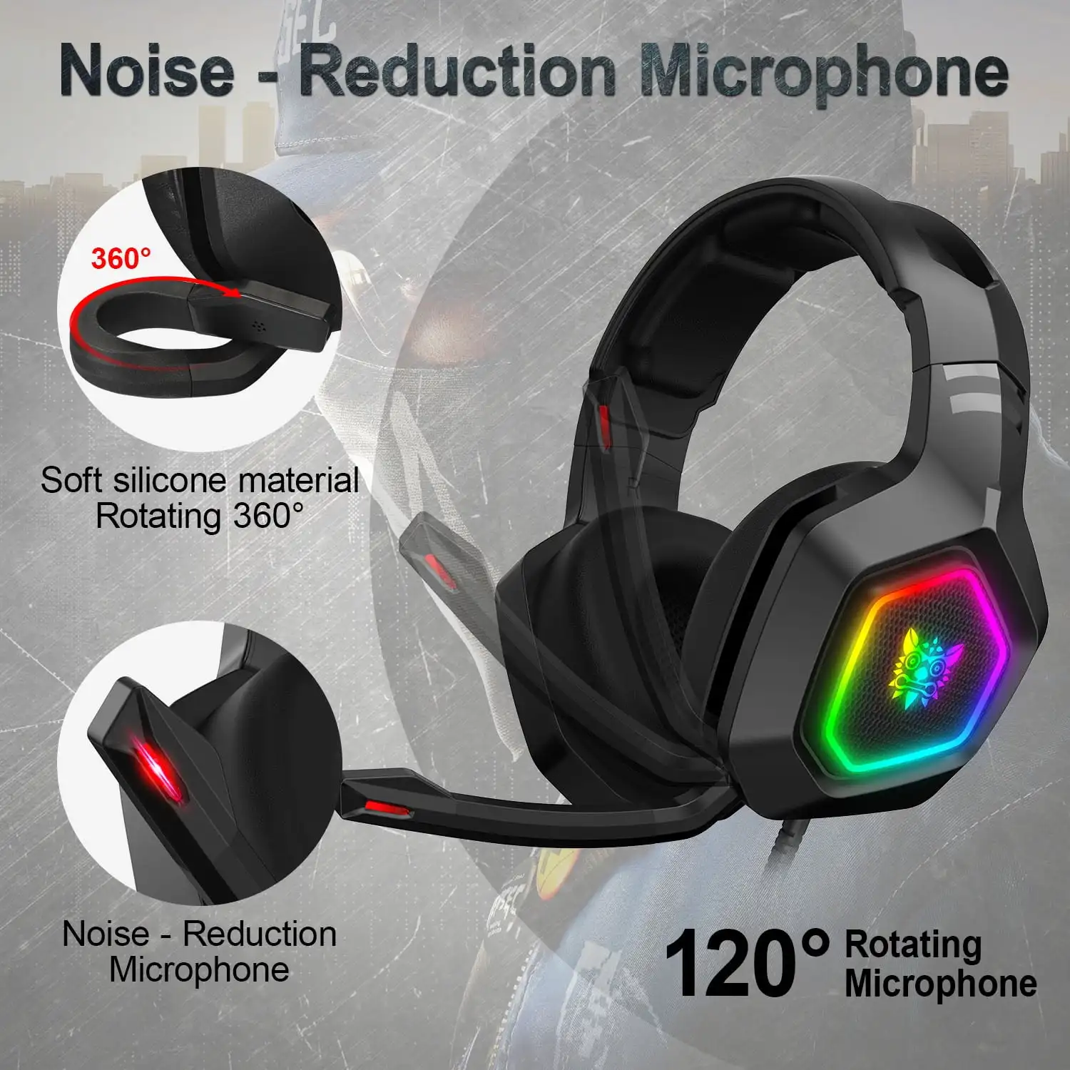 Gaming Headset,Stereo Bass Surround RGB Noise Cancelling Over Ear Headphones with Mic,for PS4 Xbox One PC Nintendo Switch Tablet