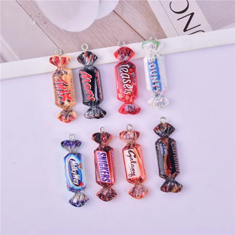 10Pcs Cute Chocolate Fake Candy Resin Charms for Earrings Keychain Necklace Pendant Jewelry Making Findings 38x12mm