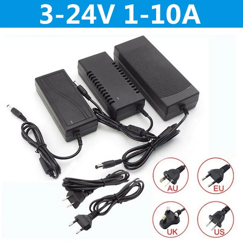 AC DC Adapter 3V 5V 9V 10V 12V 24V Power Supply Adapter 1A 2A 3A 5A 6A 8A 10A Universal Charger for LED Light CCTV Camera