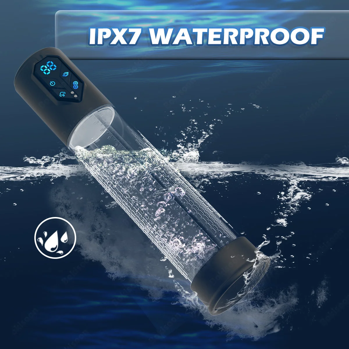 IPX7 wasserdichte elektrische Penispumpe zur Vergrößerung des Mannes, Vakuumpumpe, Vergrößerung, Verlängerungspumpe, 4 Saugstufen, 2 Silikonhüllen