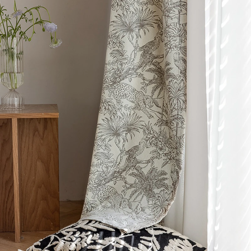 Animal Jungle Jacquard White Chenille Thickened Blackout Curtains for Living Room Bedroom French Window Balcony Customized
