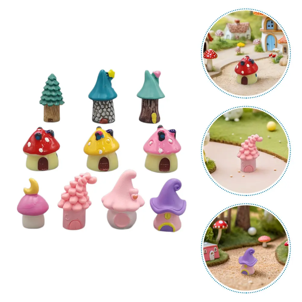 16 pezzi mini funghi casa statua fata kit figurine in vetro miniature in miniatura in resina