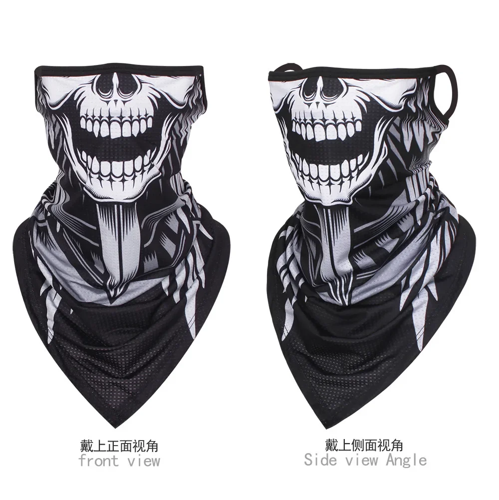 Unisex Skull Face Mask Bandana Ear Loops Motorcyclist Face Balaclava Outdoor Sports Neck Gaiters Windproof Thin Triangle Scarf