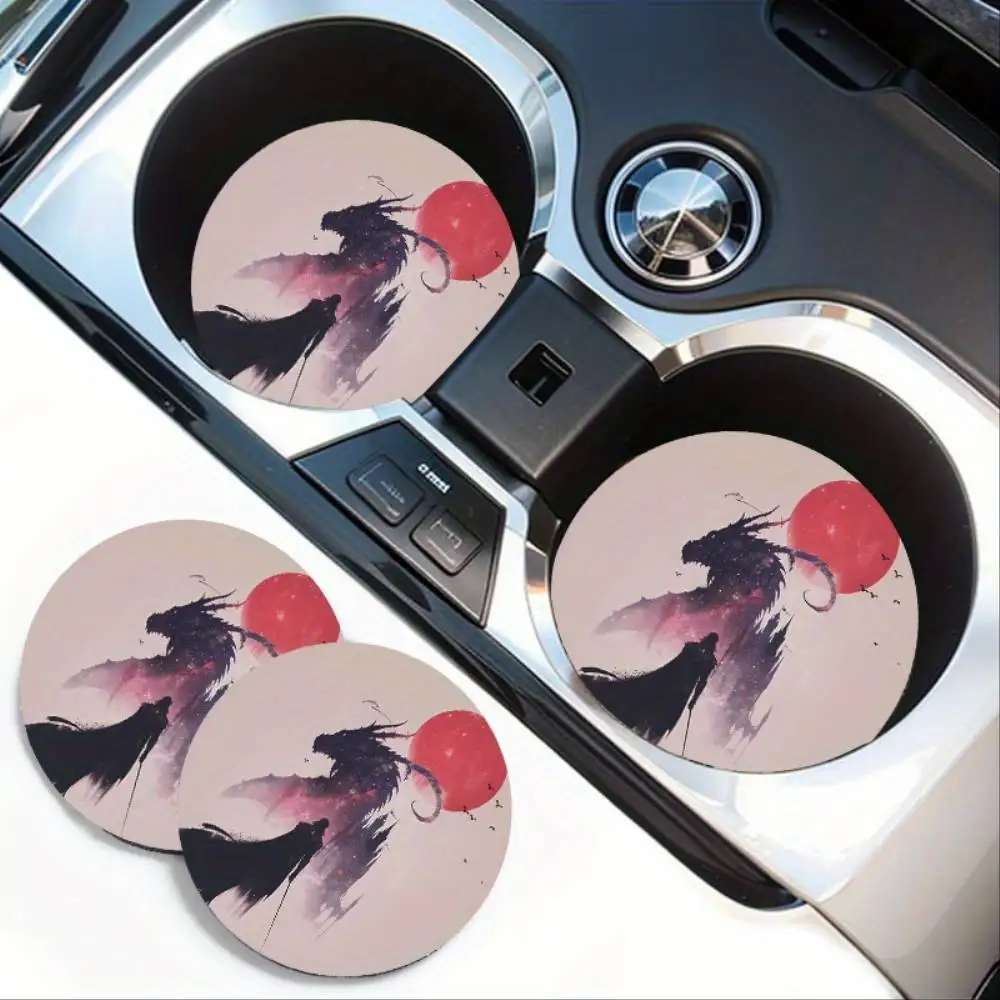 Dragon Slayer Knight EVA Car Cup Holder Coasters 2-Pack Universal Fit Non-Slip Durable Car Accessories